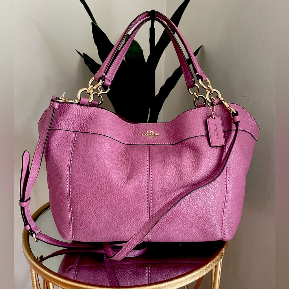 Coach Pink Leather Shoulder Bag with Elegant Silver Accents